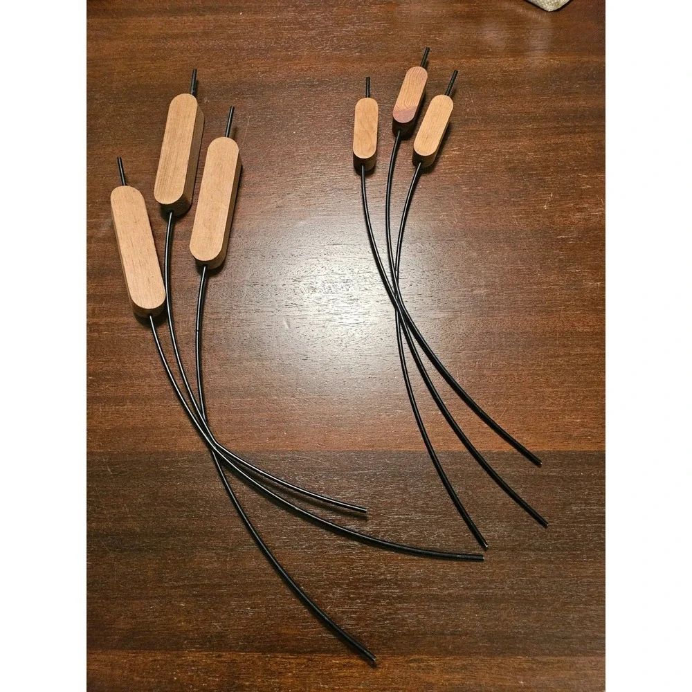 Handmade Wooden Cattail Floral Picks Set of 6 Brown Mid Century Modern Decor